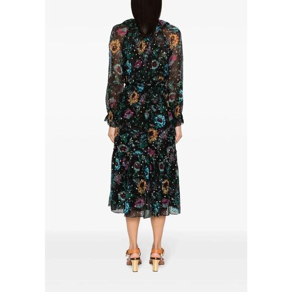 NWOT Ulla Johnson Audette Tiered Floral Silk Chiffon Dress Size 4 Black #2G451 - Picture 4 of 11